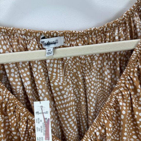 Madewell V Neck Balloon Sleeve Maxi Dress Spiral Dot Tan Smocked Boho US 00 NWT - Picture 10 of 16